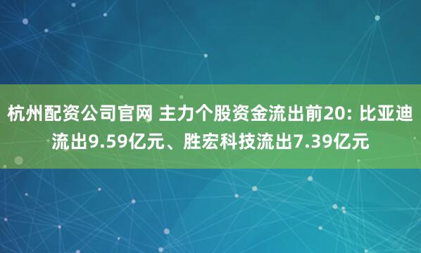 杭州配资公司官网 主力个股资金流出前20: 比亚迪流出9.59亿元、胜宏科技流出7.39亿元