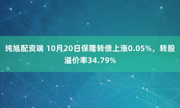 纯旭配资端 10月20日保隆转债上涨0.05%，转股溢价率34.79%